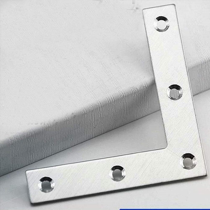 Tiberham Flat L Shaped Corner Bracket, Tiberham 2Pcs 120 x 120 mm Stainless Steel Right Angle Corner Brace Repair Plate, Heavy Duty Furniture Fastener Joint Corner Connector for Wood Shelf Cabinet Table Chair - Image 4